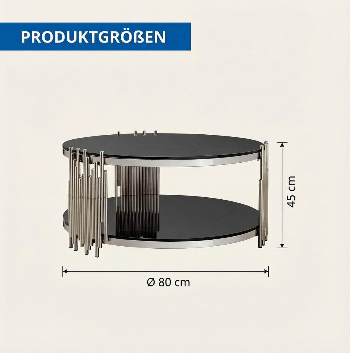 COUCHTISCH 80/80/45 cm schwarz aus gehärtetem Glas mit 2 Ebenen - Schwarz, Metall (80/80/45cm) - OKWISH