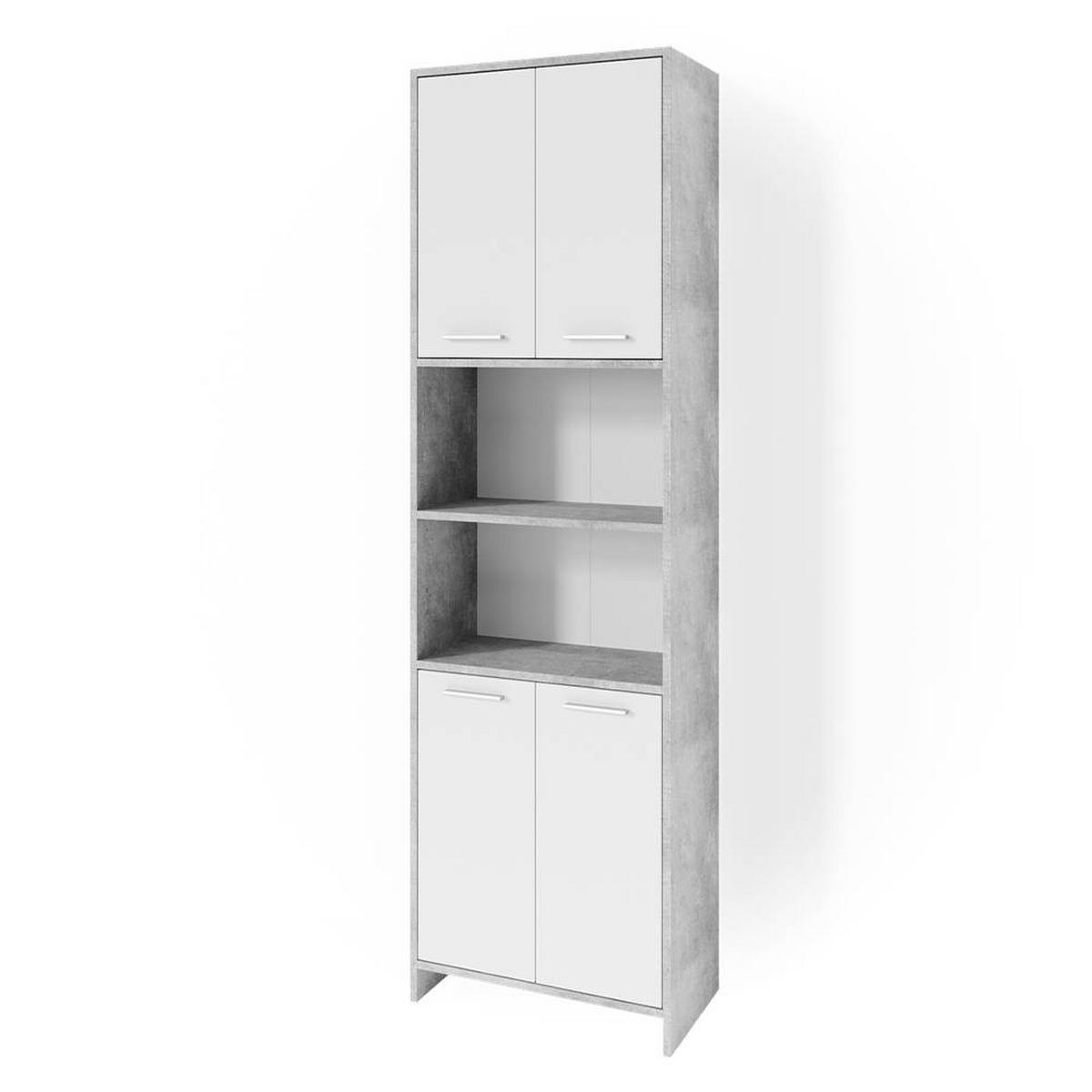 BADSCHRANK Maris Beton 56.1 x 190 cm - Weiß/Grau, Holzwerkstoff (56.1/190/30cm) - Vicco