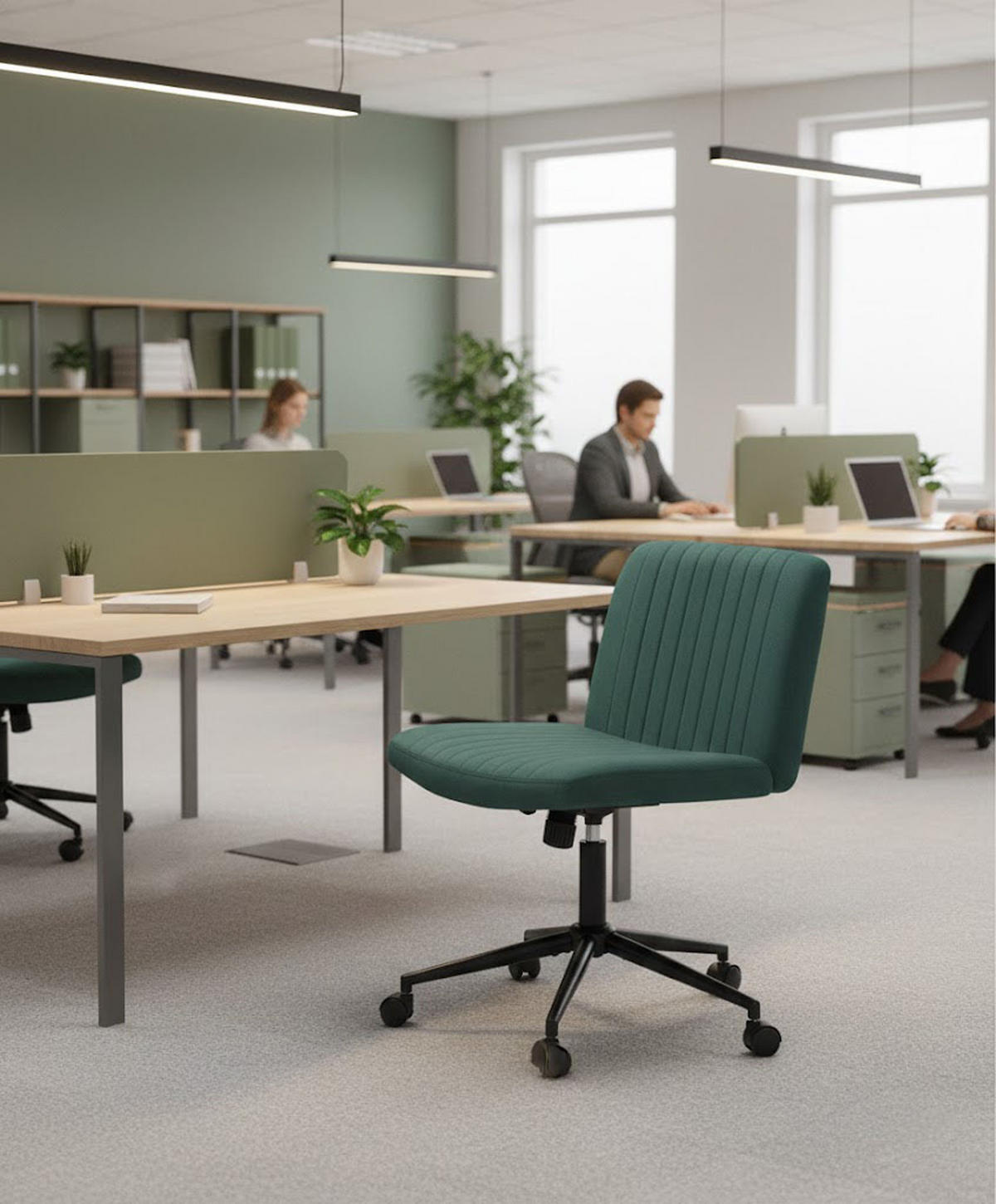 BÜROSTUHL Lynox Samt grün - Schwarz/Grün, Metall (62/98/65cm) - TPFLiving
