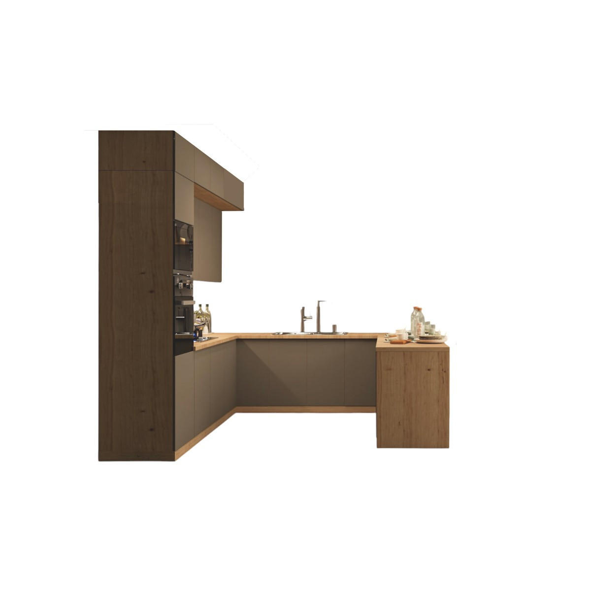 WINKELKÜCHE – Küchenzeile 310 x 260 x 250 cm VELORA – KU-S49 – Beige - Beige, Holzwerkstoff (310/248/260cm) - hi-markt