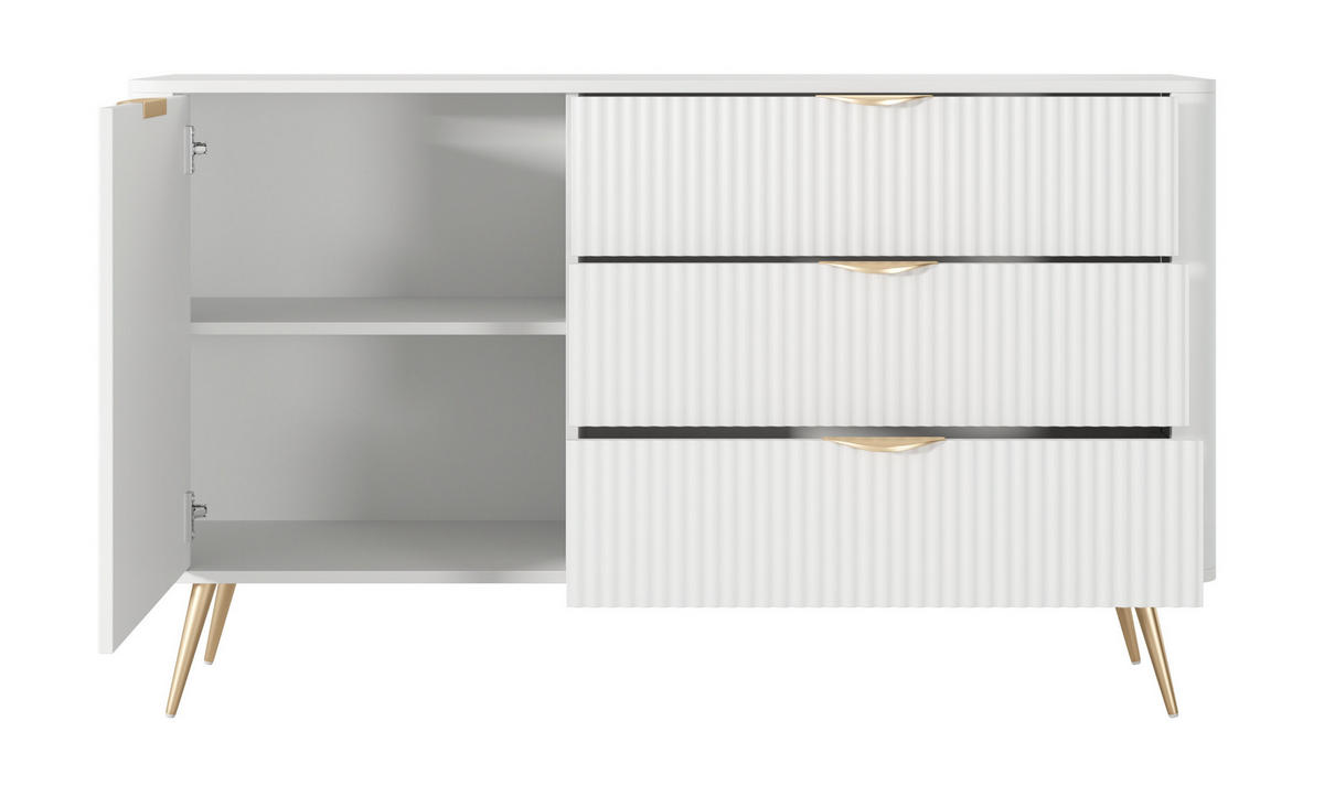 KOMMODE 138 cm Brando mit Schubladen, 1 Tür, Weiß - Goldfarben/Weiß, Holz/Metall (138/81/38cm) - Emporius