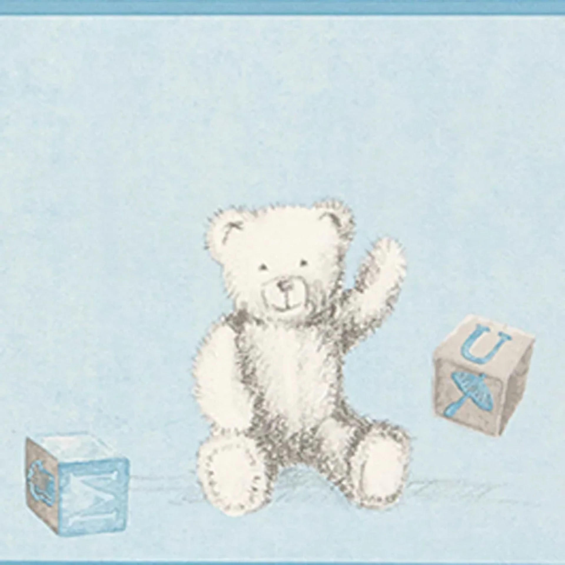 CASADECO Douce Nuit Bordüre Teddybär grau blau - Blaugrau, Papier (13.2/5cm) - Casadeco