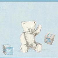 CASADECO Douce Nuit Bordüre Teddybär grau blau - Blaugrau, Papier (13.2/5cm) - Casadeco