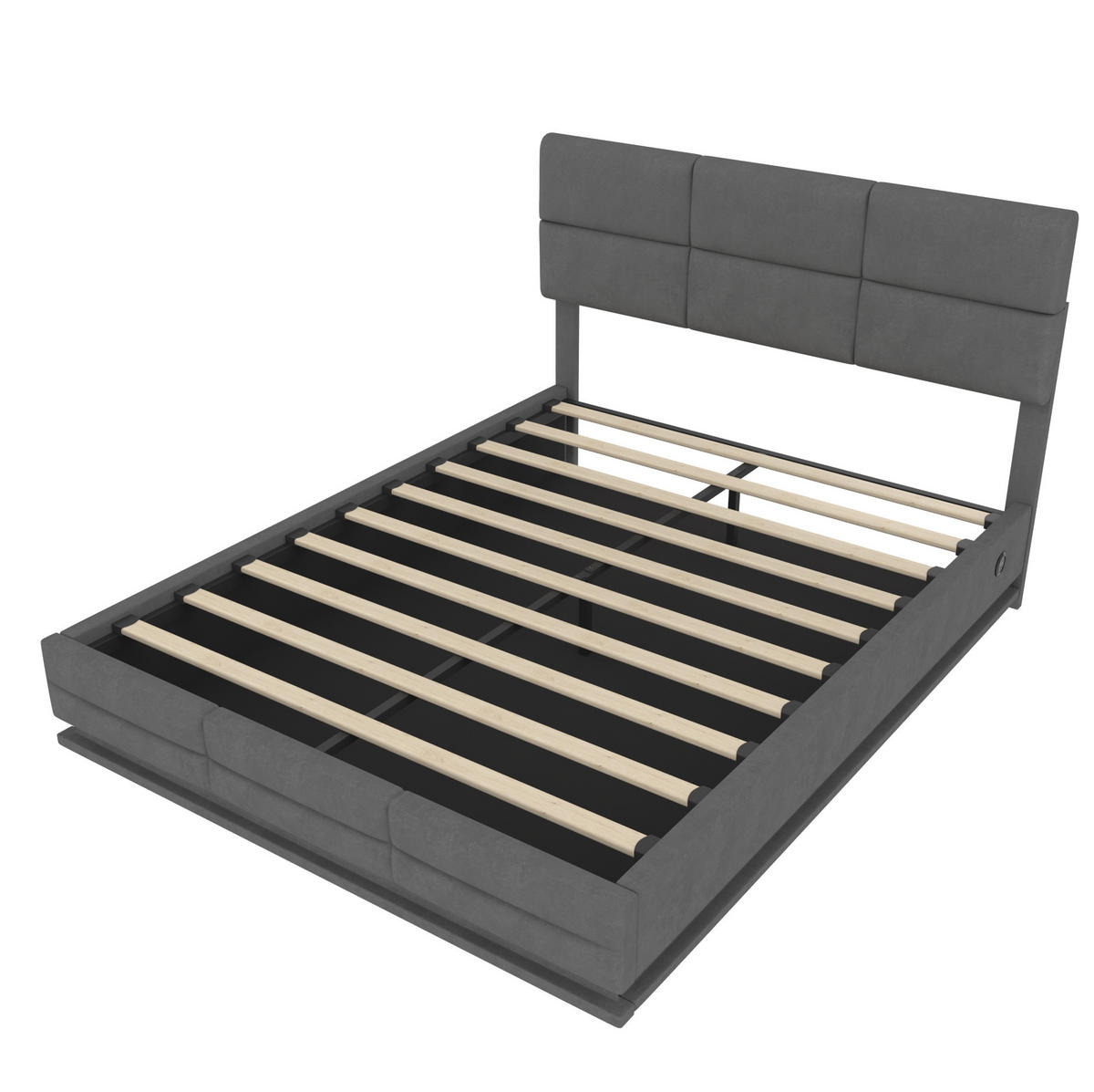 BETT mit Stauraum 160x200 cm Samt Grau mit LED und USB - Dunkelgrau, Metall (160/200cm) - Meubliv