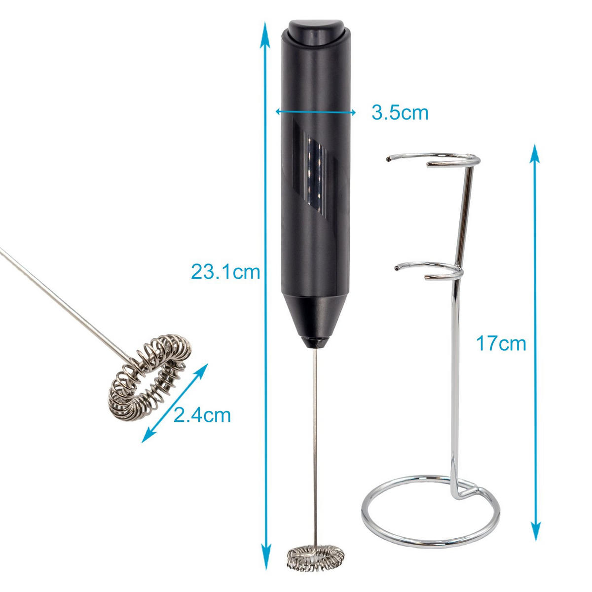 ELEKTRISCHER MILCHAUFSCHÄUMER mit Halterung - Schwarz, Kunststoff (3.5/3.5/22.4cm) - Intirilife