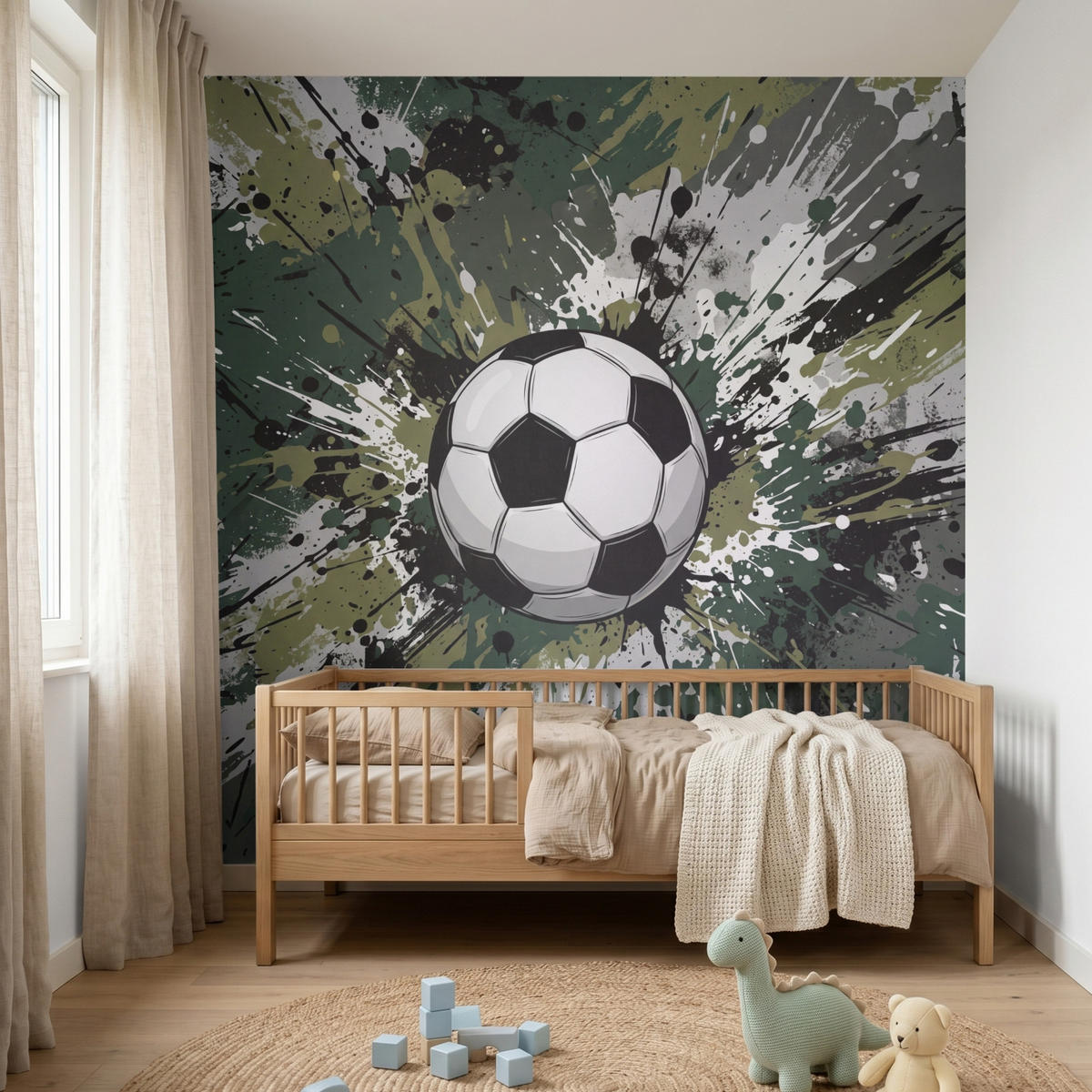 KINDERTAPETE - Fußball - Farbe - Spritzer - Grün - 220x240 cm - Dunkelgrün, Papier (220/240cm) - OnlyWow