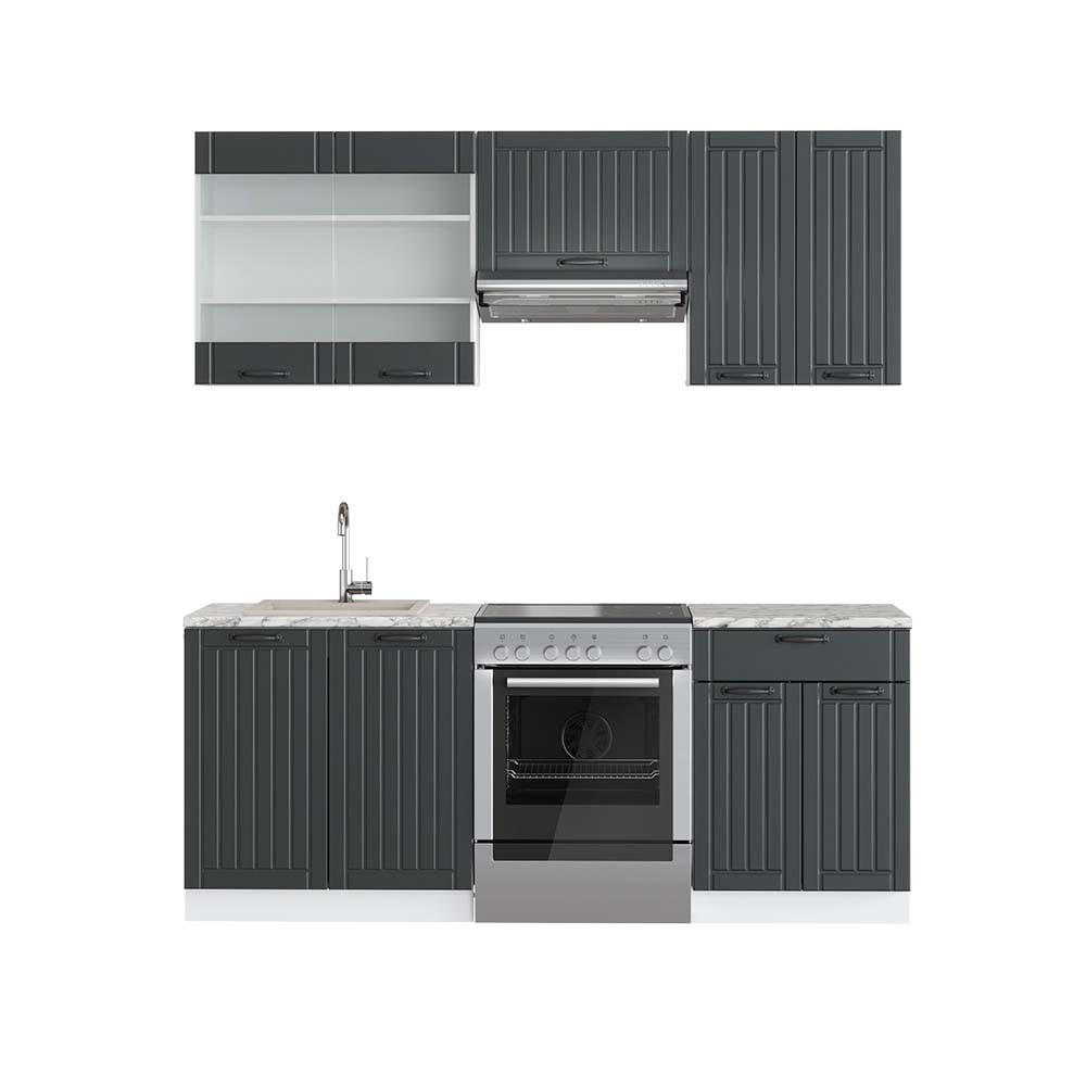 KÜCHENZEILE Fame-Line Anthrazit Landhaus/Weiß 200 cm, AP Marmor - Anthrazit/Weiß, Holzwerkstoff (200/81.6/60cm) - Vicco