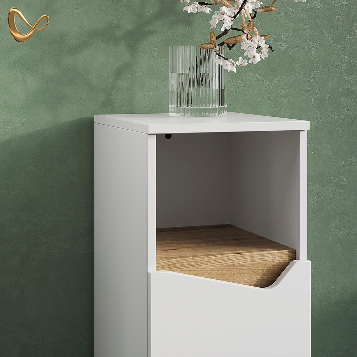 MIDISCHRANK Timavo Weiß 30 x 74.5 cm mit Tür und offenem Fach - Weiß/Eiche Artisan, Holzwerkstoff (30/74.5/35cm) - Livinity®