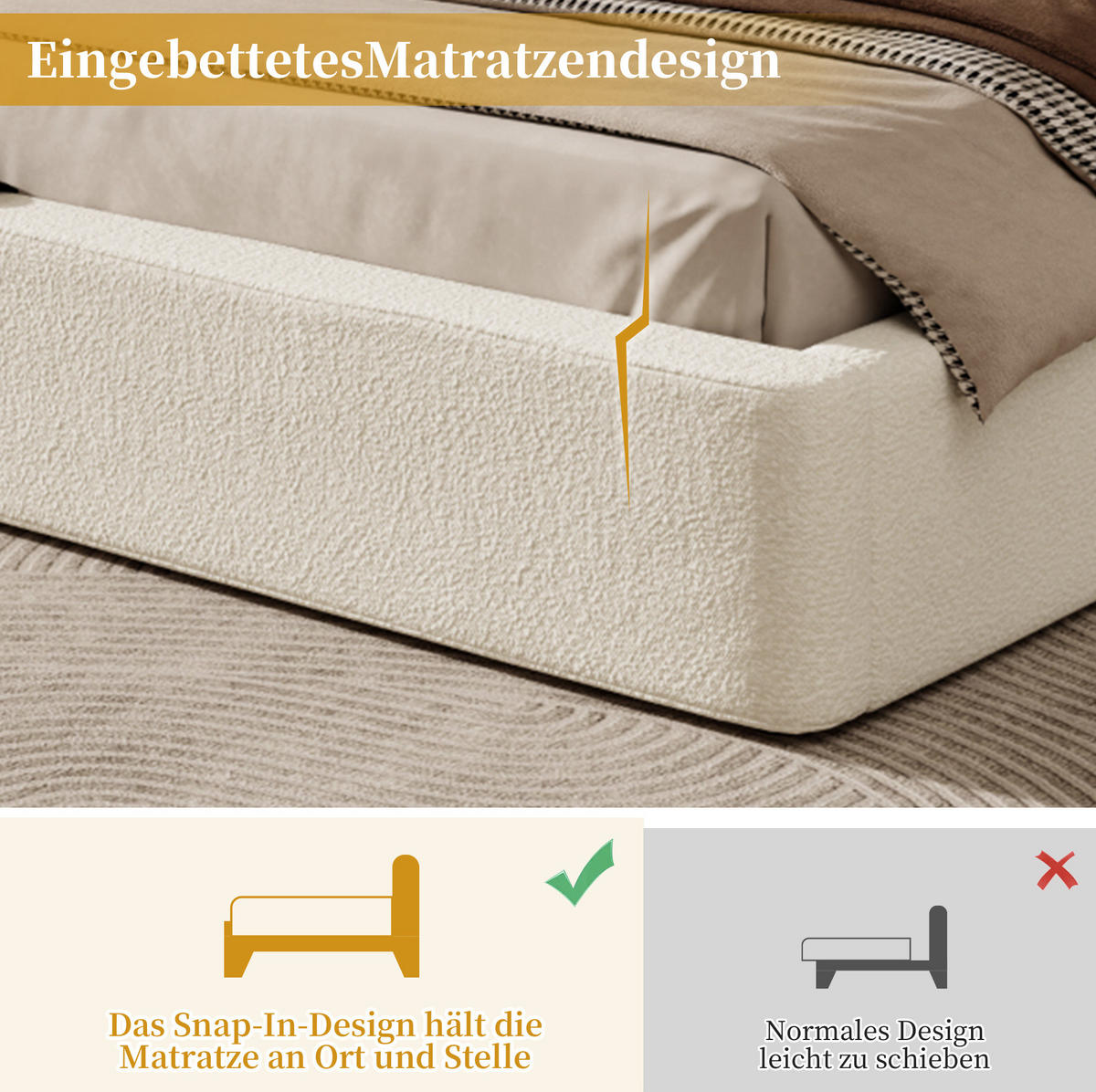 POLSTERBETT 180/200 cm mit Lattenrost, gepolstertem Kopfteil und abnehmbaren Bezügen, Beige - Beige, Textil (180/200cm) - Redom