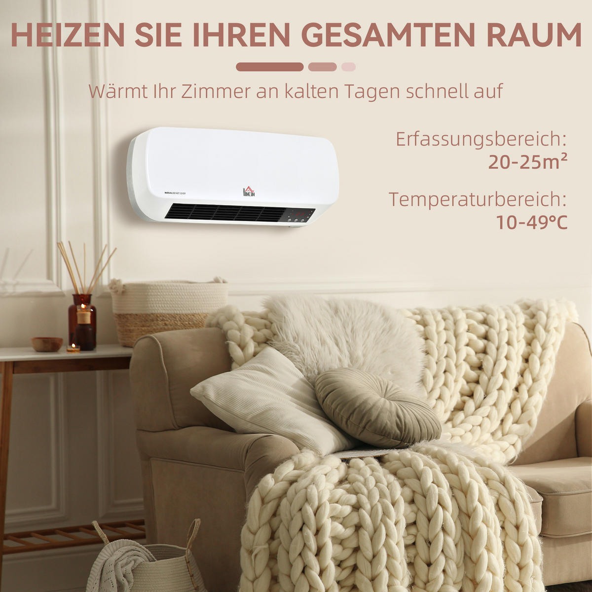 HEIZLÜFTER ABS Kunststoff Weiß - Weiß, Kunststoff (18.6/11.5/45cm) - HOMCOM