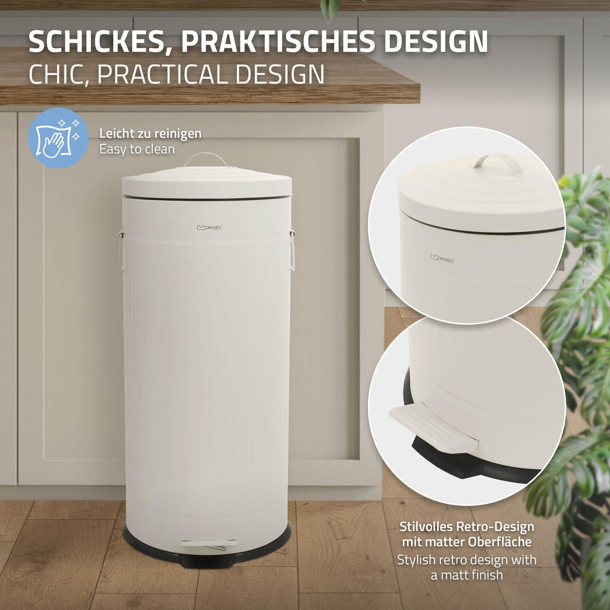 ODPADKOVÝ KOŠ do kuchyně, 30 l, s nožním pedálem a víkem se systémem Softclose, béžový, z oceli - béžová, kov (31/68/37cm) - ML-DESIGN