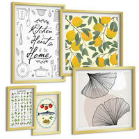 BILDER SET 5er Set - 50x50 cm & 20x30 cm & 40x60 cm Goldrahmen - Küchenkräuter-Zitronen-Malerei - Goldfarben, Kunststoff (40/60cm) - TULUP