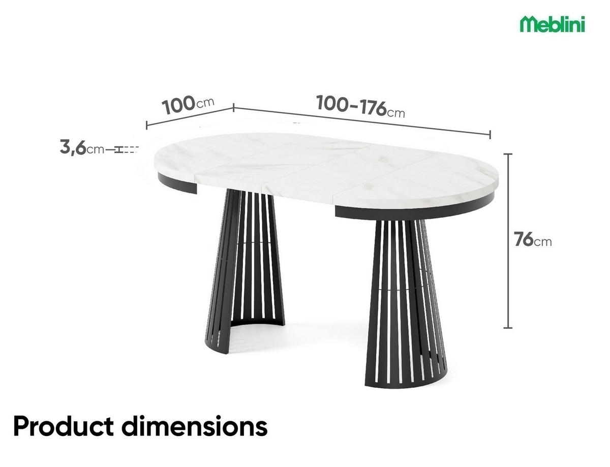 ESSTISCH Cone Bis - Weiß Hochglanz/Schwarz, Holzwerkstoff/Metall (100/100/76cm) - Meblini