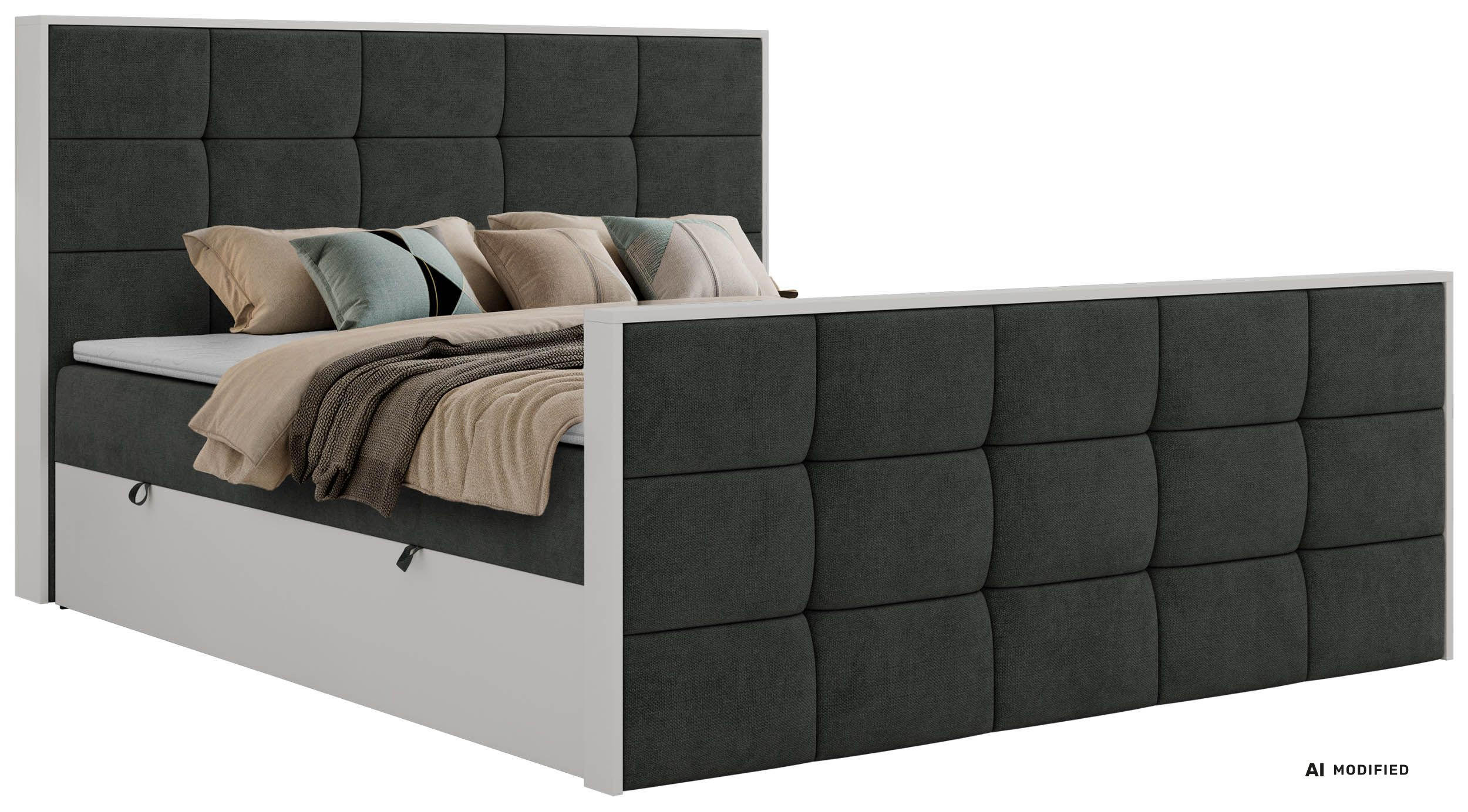 BOXBETT ALVIT DUO 160/200 - Dunkelgrau Stukture - Topper Visco - H3 - Dunkelgrau/Schwarz, Kunststoff/Textil (160/200cm) - MKS