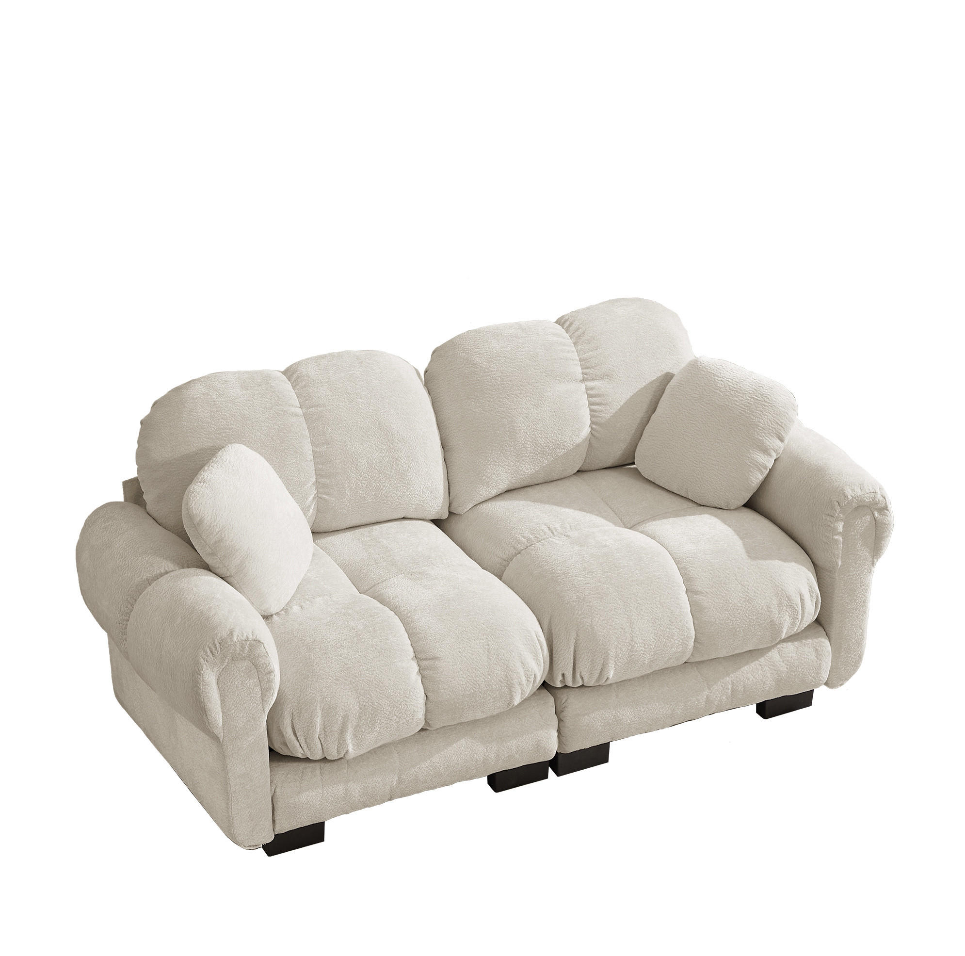 SOFA 190/86/90 cm in Hellkhaki aus Chenille mit Steppnähten - Sandfarben, Textil (86/90/190cm) - Flora Grace
