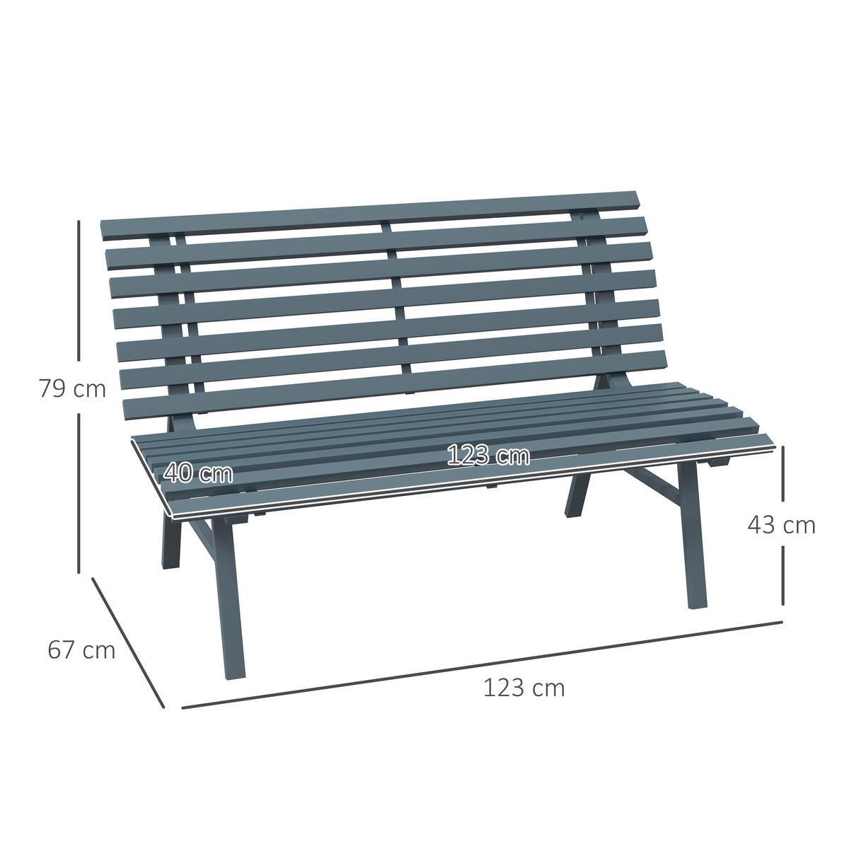 GARTENBANK Alu 2-Sitzer - Blau, Metall (67/79/123cm) - Outsunny