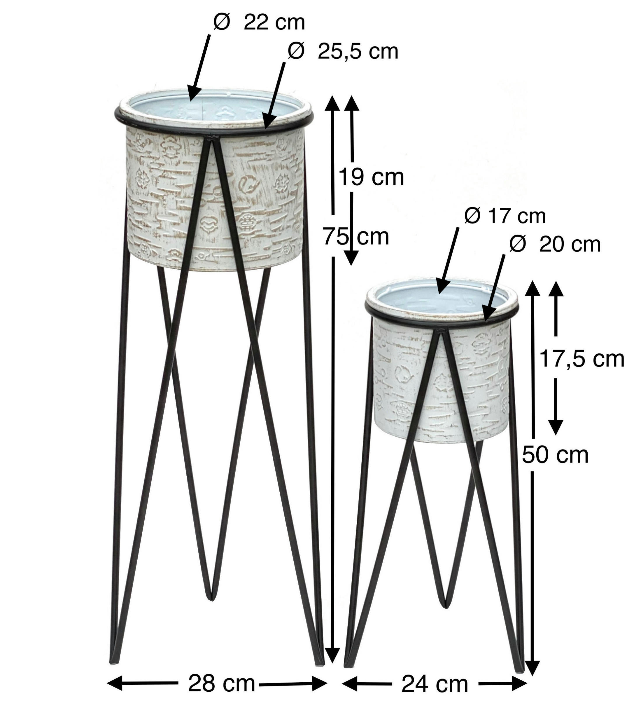BLUMENHOCKER Metall 2er Set mit Topf 96043 - Weiß, Metall (24/50/24cm) - DanDiBo