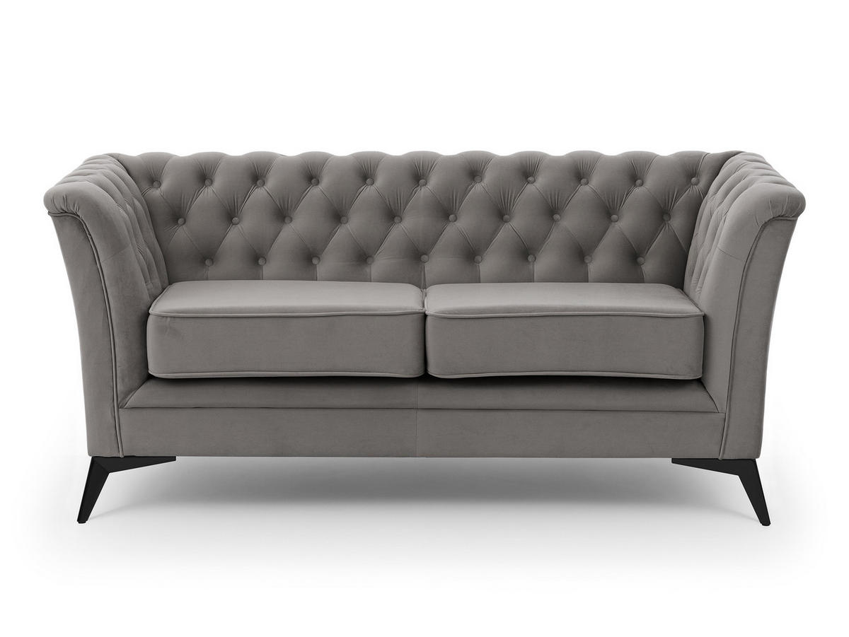 CHESTERFIELD-SOFA 2-sitzer Whitby Grau Samt mit schwarzen Füßen - Schwarz/Grau, Holz/Textil (175/78/82cm) - S-Style Möbel