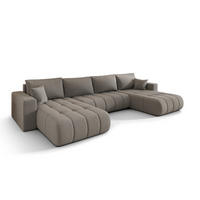 ECKSOFA mit schlaffunktion und bettkasten MILO U PREMIUM, stoff WIND, Braungrau - Braun, Holz (384/190cm) - Kaiser Möbel