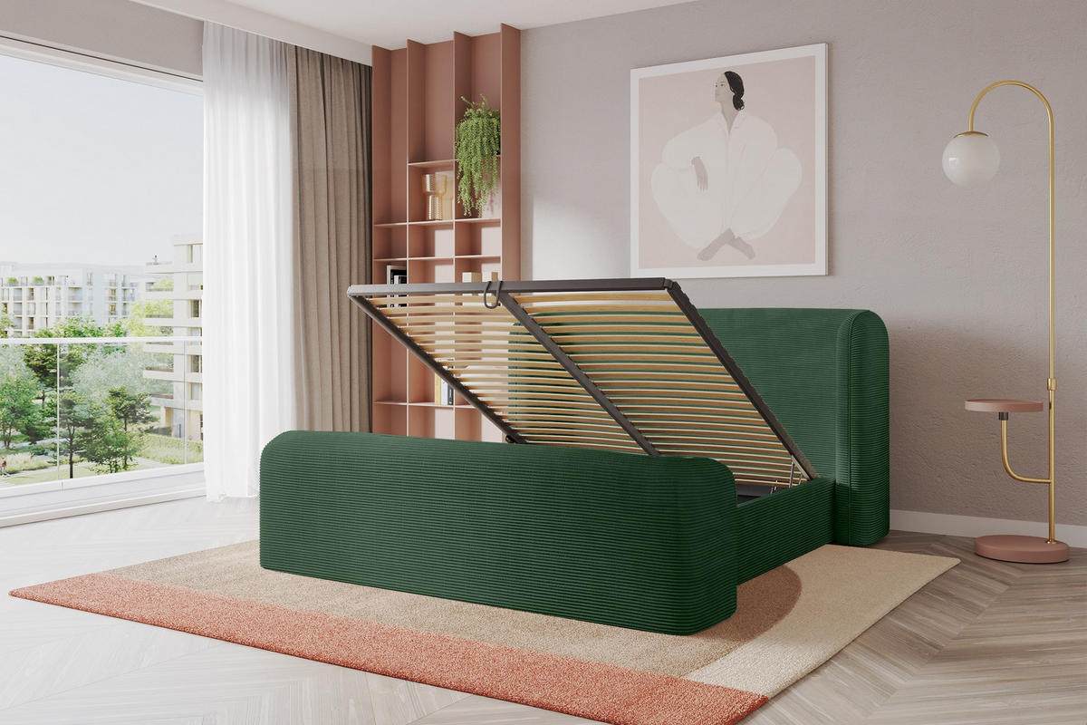 POLSTERBETT mit Bettkasten, Fußteil und Lattenrost, Boxbett ohne Matratze - ESTI-Z 160x200 Grün - Olivgrün, Holzwerkstoff/Textil (160/200cm) - ALTDECOR