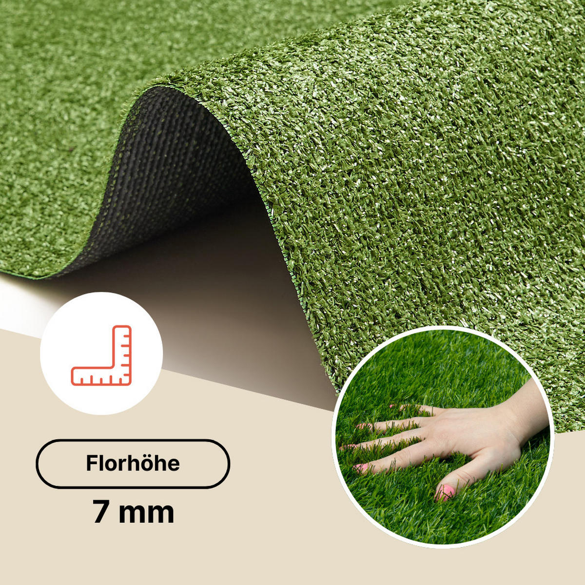 KUNSTRASEN Canyoo 7 mm – Wetterfester Rasenteppich für Balkon & Terrasse 133/450 cm - Grün, Textil (133/450cm) - Tapiso