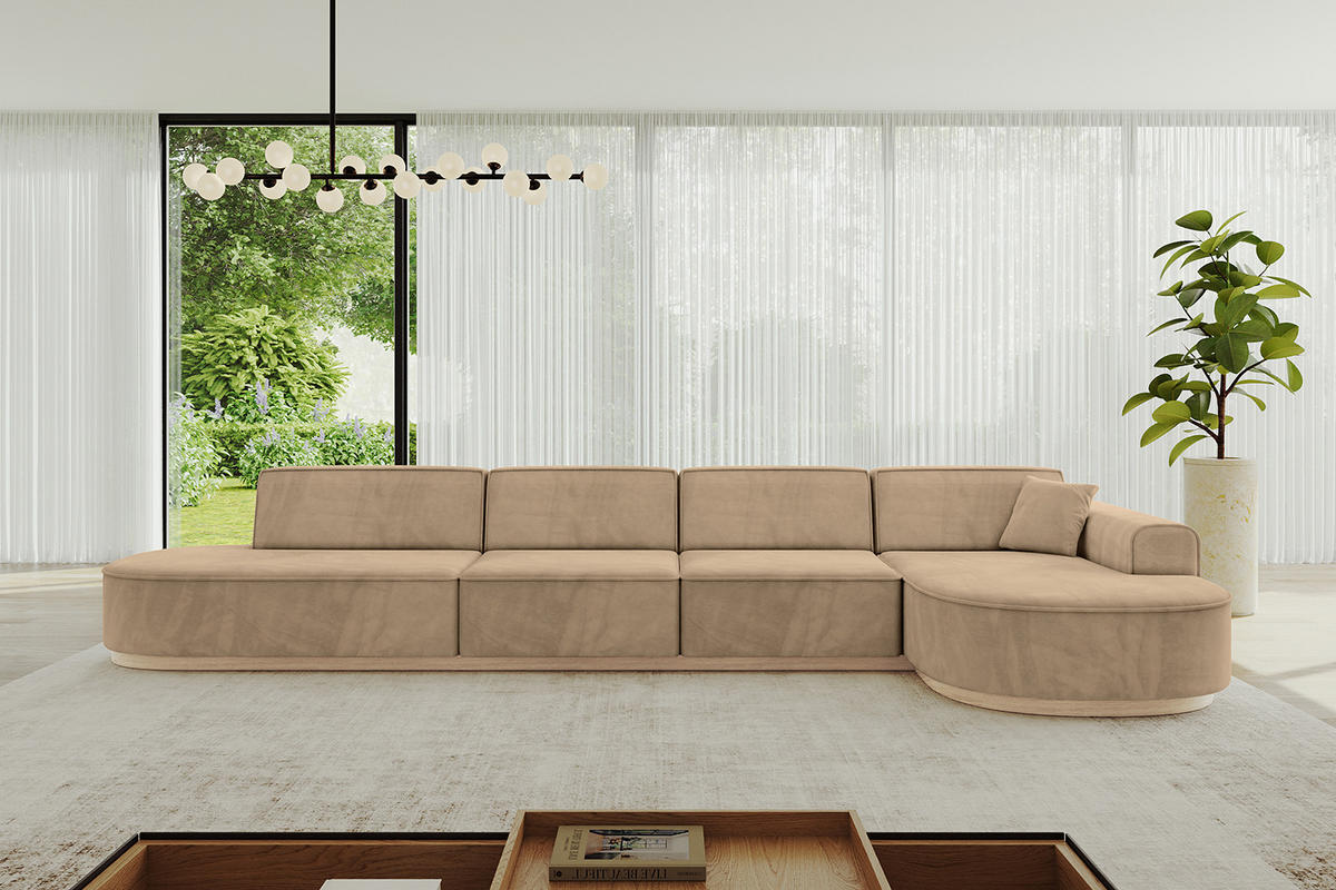 ECKSOFA Ottomane Rechts MARI-L3-v1 - 413x171x83 cm Taupe Velours - Taupe, Holzwerkstoff/Textil (171/413cm) - ALTDECOR