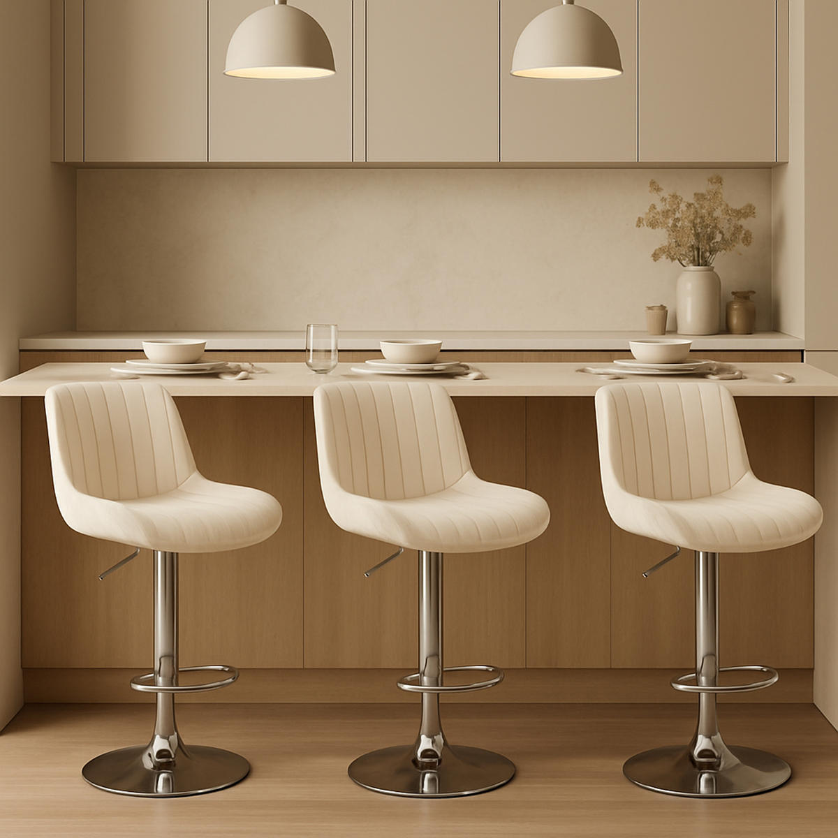 BARHOCKER 2er Set Lentos Samt chrom creme - Chromfarben/Naturfarben, Textil/Metall (50/108/50cm) - TPFLiving