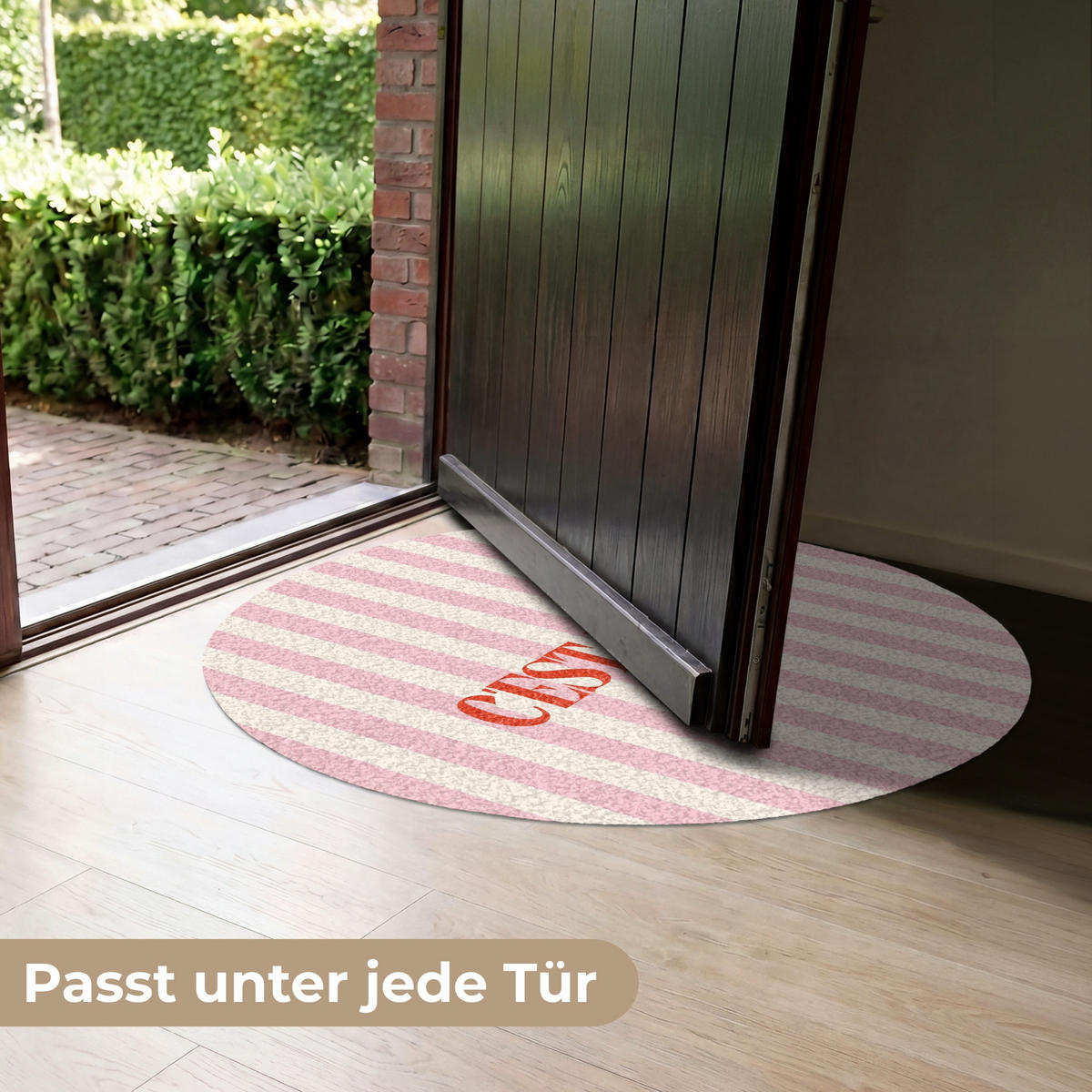 FUSSMATTE Zartrosa – Rot – Streifen – C'est La Vie 90x90 cm - Rosa, Kunststoff (90/0.4cm) - MuchoWow