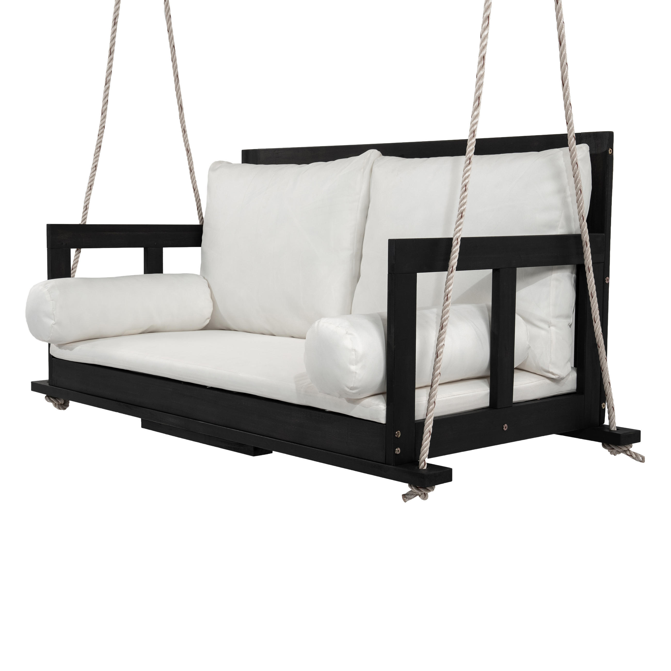 HOLLYWOODSCHAUKEL Hängeschaukel Schaukel-Doppelsitz für den Garten im Freien - Schwarz/Weiß, Holz/Textil (136/65/63cm) - STILVORA
