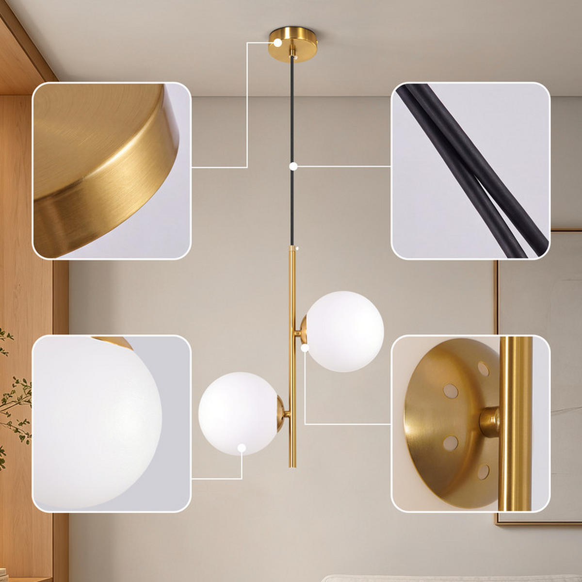 PENDELLEUCHTE Floyd II 34.5x34.5x150cm - Goldfarben, Metall (34.5/34.5/150cm) - Nettlife