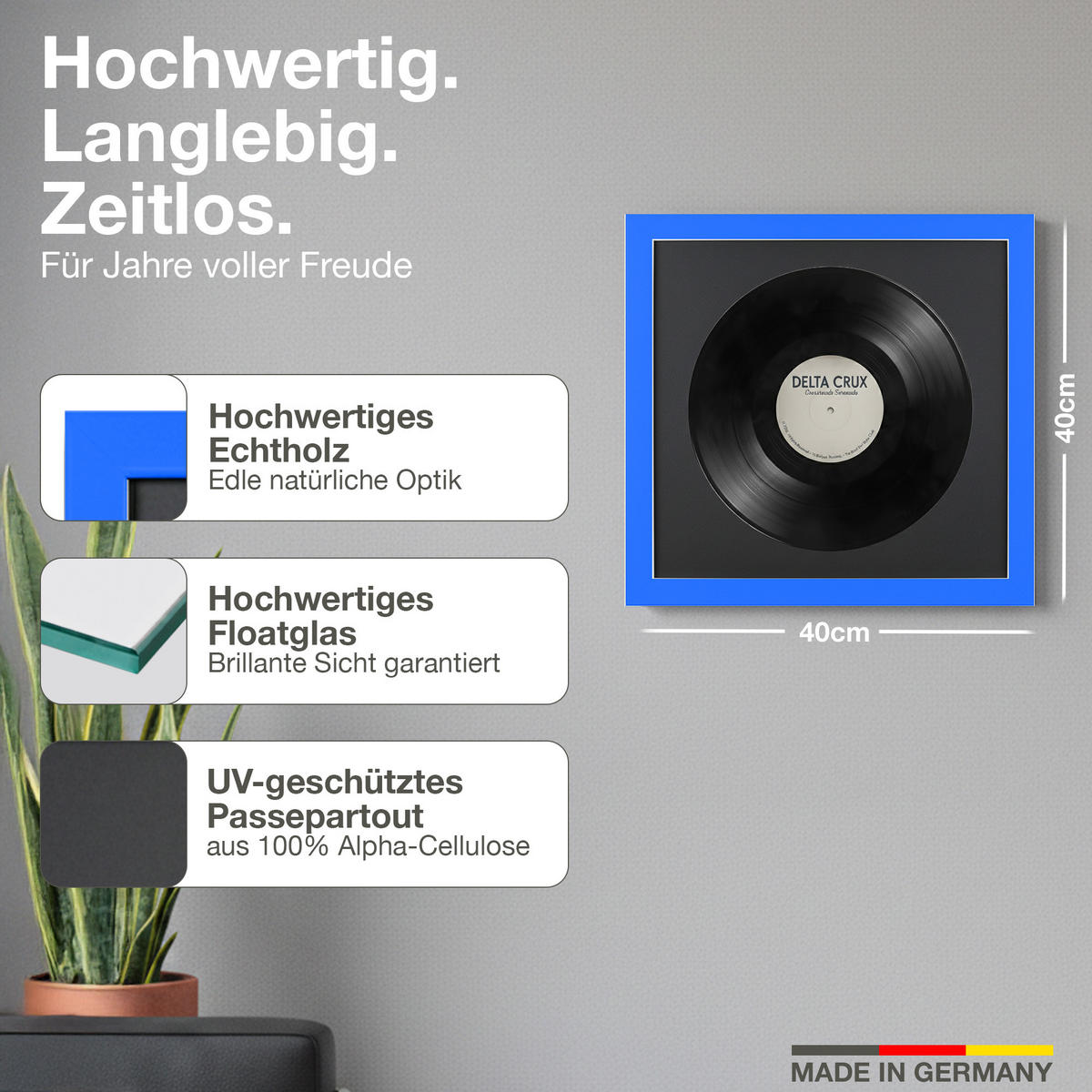 SCHALLPLATTEN RAHMEN 40/40 für die Vinyl - Blau, Holz (40/40cm) - K-Möbel