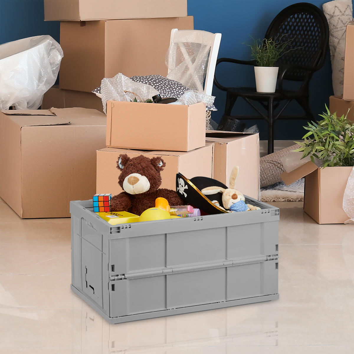 KLAPPBOX - Grau, Kunststoff (58.5/31.5/40cm) - Relaxdays