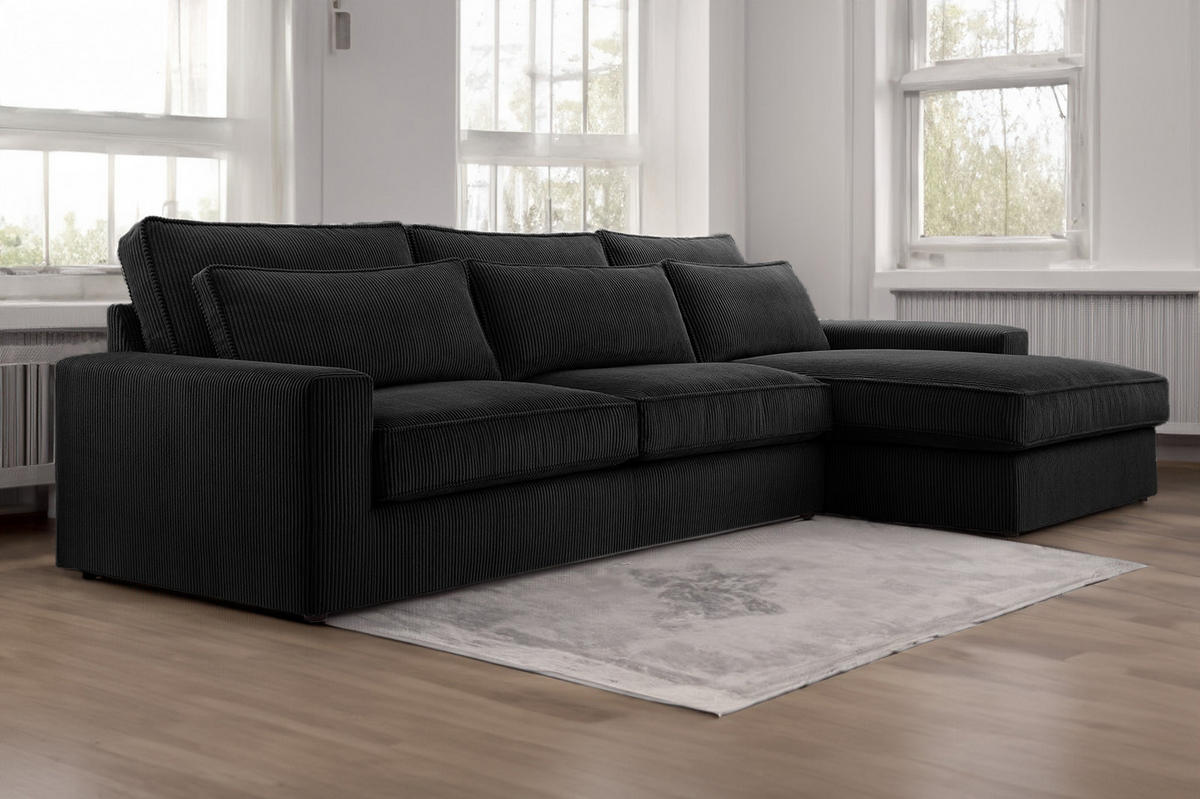 ECKSOFA 4 Sitzer Medan Mini, Schwarz - Schwarz, Textil (276/176cm) - Fedve