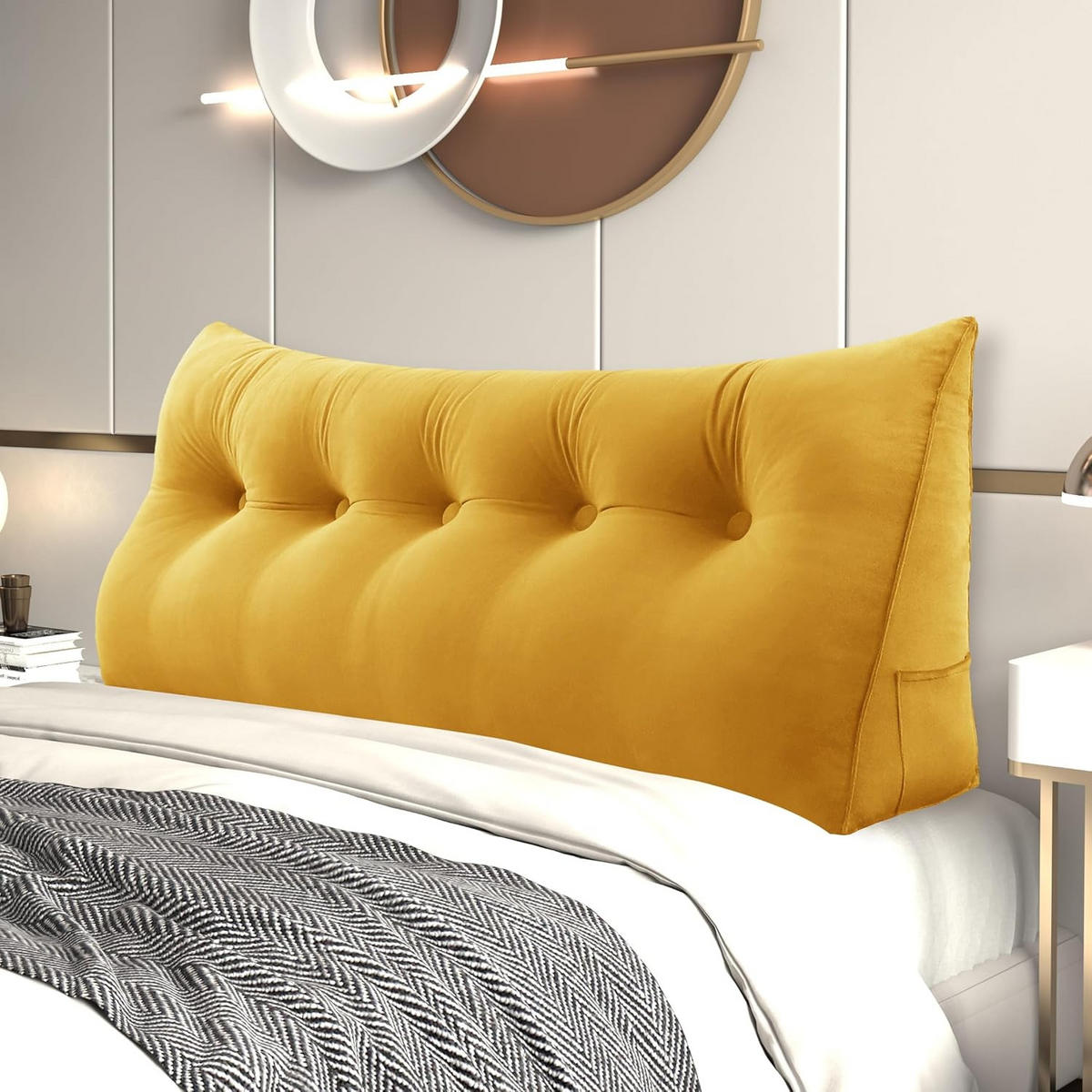 RÜCKENKISSEN für Bett Samt Gelb 160 cm - Gelb, Textil (50/160cm) - Vercart