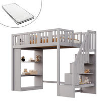 HOCHBETT 90/200 cm grau mit Stauraumtreppe mit Matratze - Grau, Holzwerkstoff (90/200cm) - OKWISH