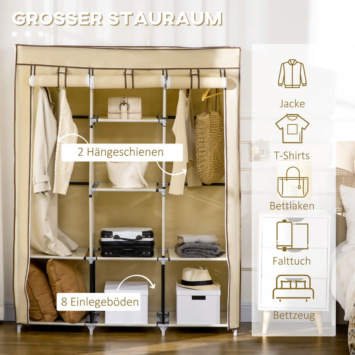 STOFFSCHRANK, Kleiderschrank, Beige - Beige, Metall (43/162.5/125cm) - HOMCOM