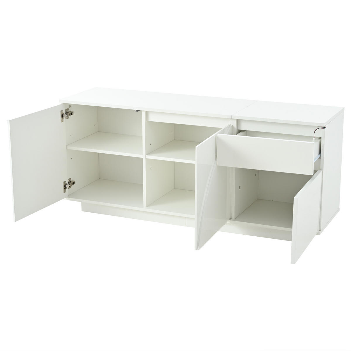 SIDEBOARD LED Weiß 3 Türen 1 Schublade 140x40x60cm Hochglanz - Weiß, Holzwerkstoff (40/60/140cm) - FLIEKS