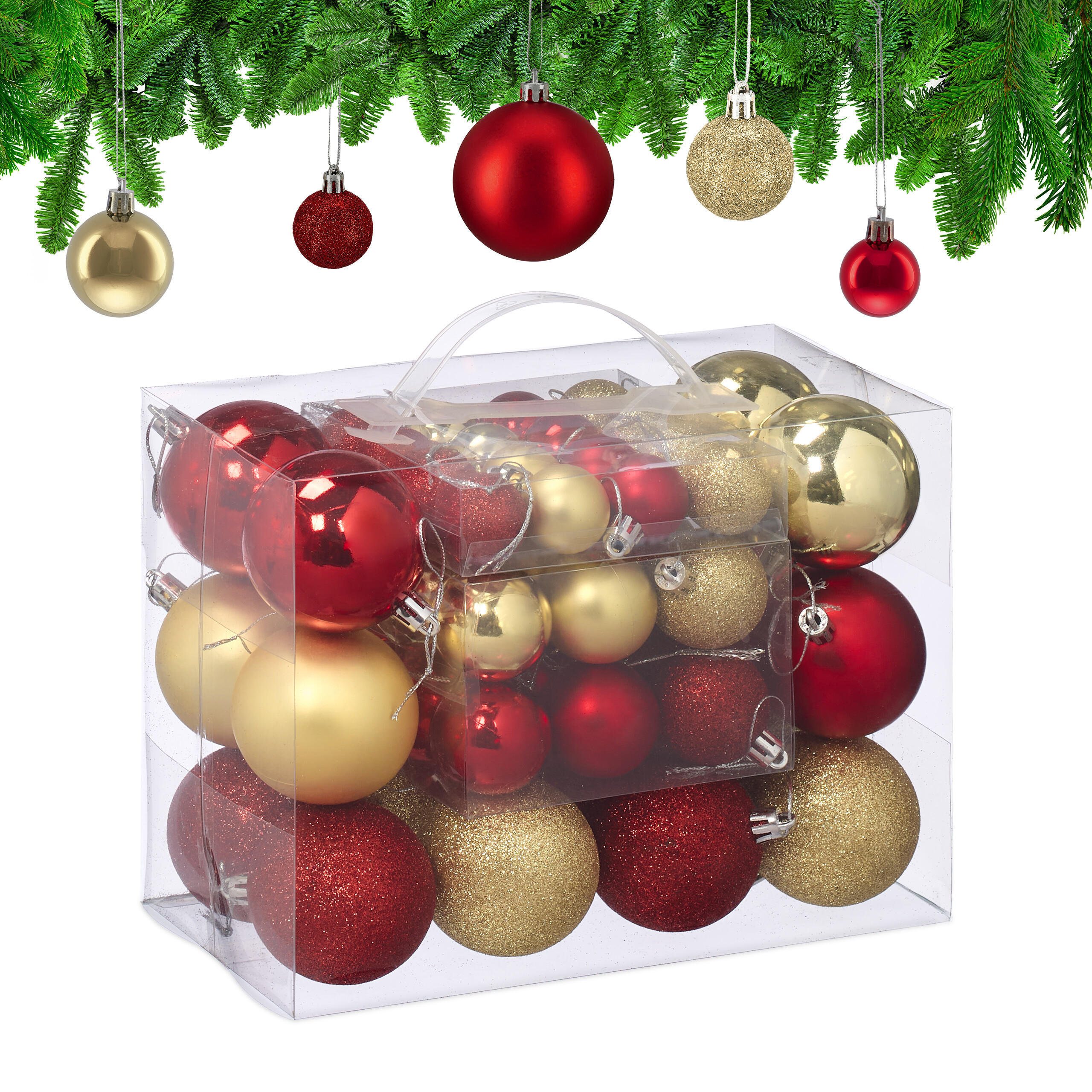 WEIHNACHTSKUGELN Gold Rot 50-Stück-Set - Multicolor, Kunststoff (6/7/6cm) - Relaxdays