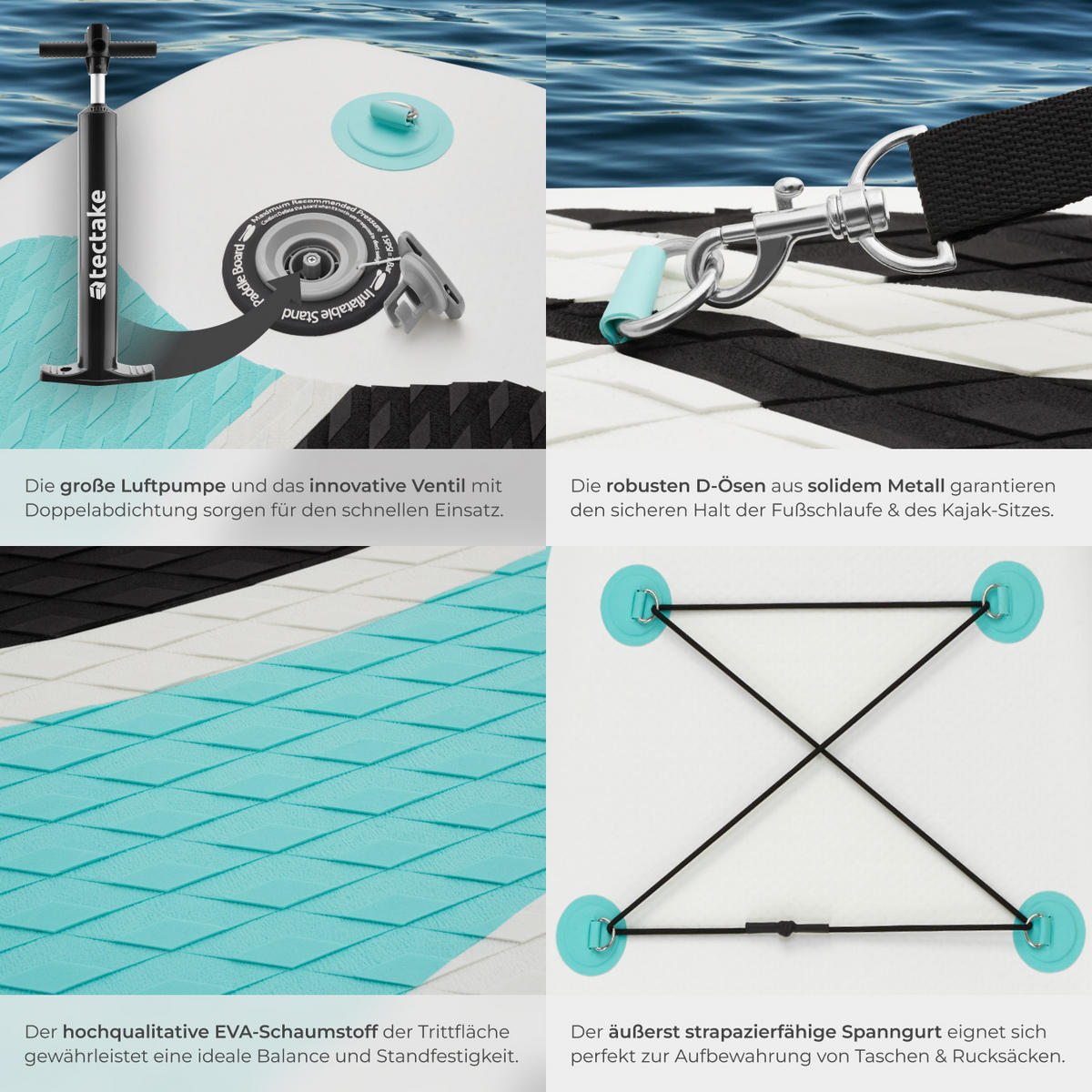 STAND-UP PADDLE BOARD ,288 x 77 x 22,5 cm,weiß/türkis - Weiß, Kunststoff (288/77/22.5cm) - tectake