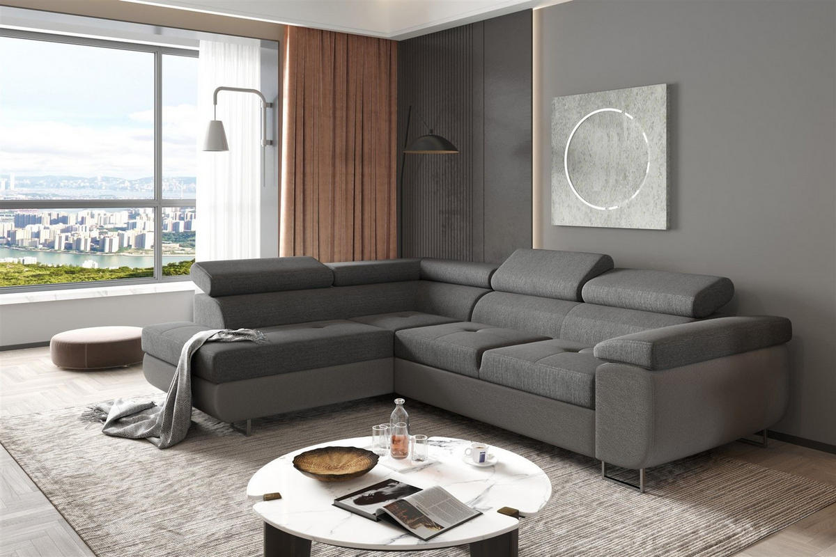 ECKSOFA Jade Mit Schlaffunktion - Dunkelgrau, Holzwerkstoff/Textil (202/275cm) - Fun Möbel