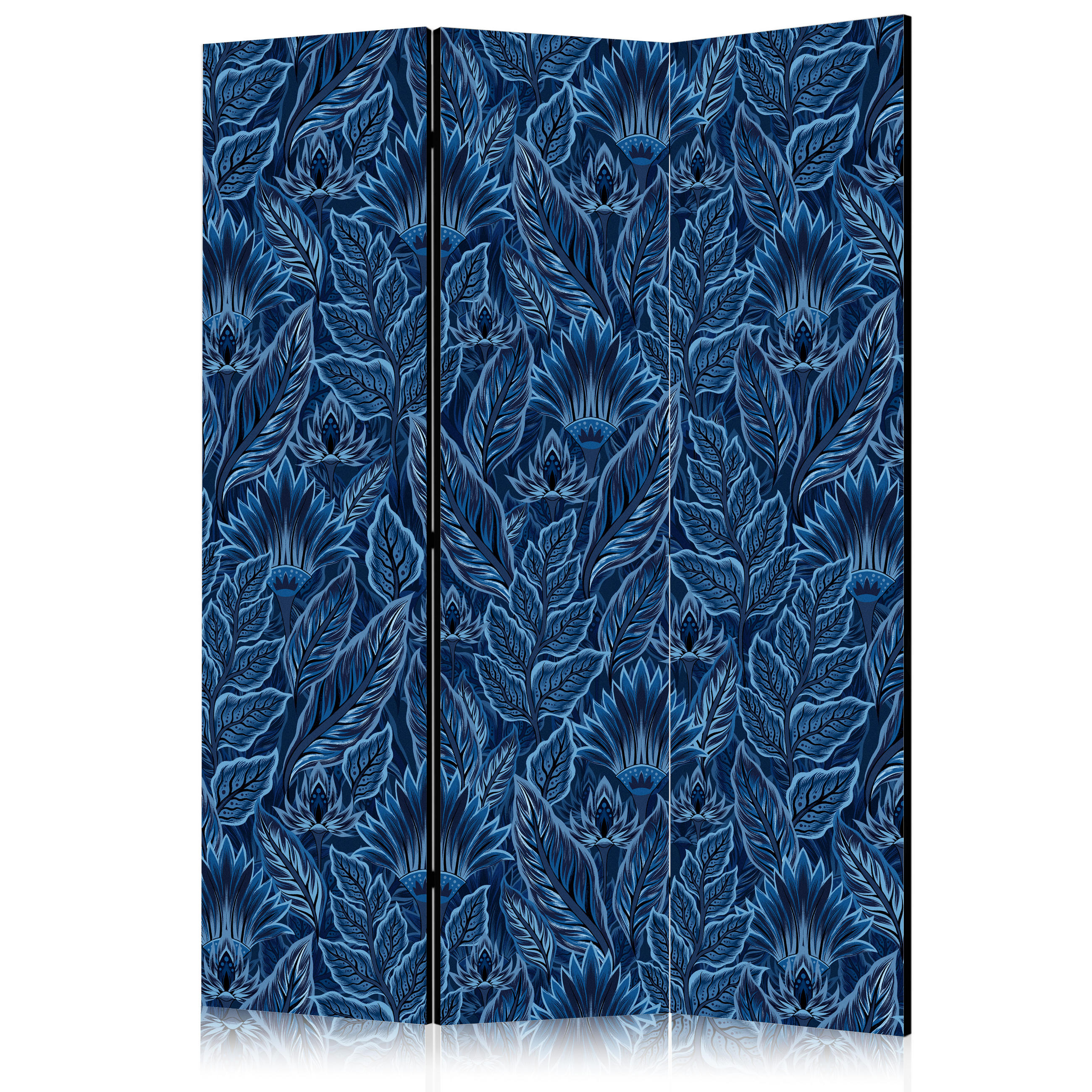 PARAVENT Einseitig Bedruckter 3-tlg 135x172 cm Blaue Bl tter - Blau, Holz/Textil (135/172/3cm) - Muralo