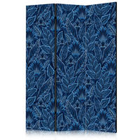 PARAVENT Einseitig Bedruckter 3-tlg 135x172 cm Blaue Bl tter - Blau, Holz/Textil (135/172/3cm) - Muralo
