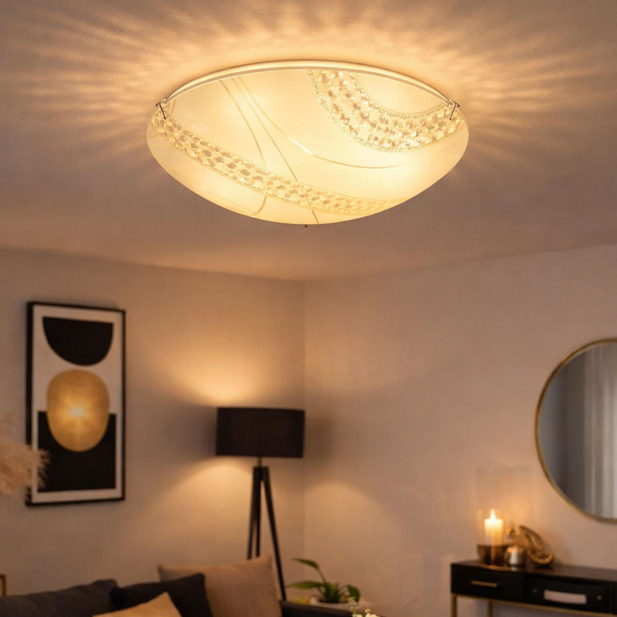 LED DECKENLEUCHTE Kristalloptik Weiß Glas - Weiß, Glas (30/30/9.8cm) - Brilliant