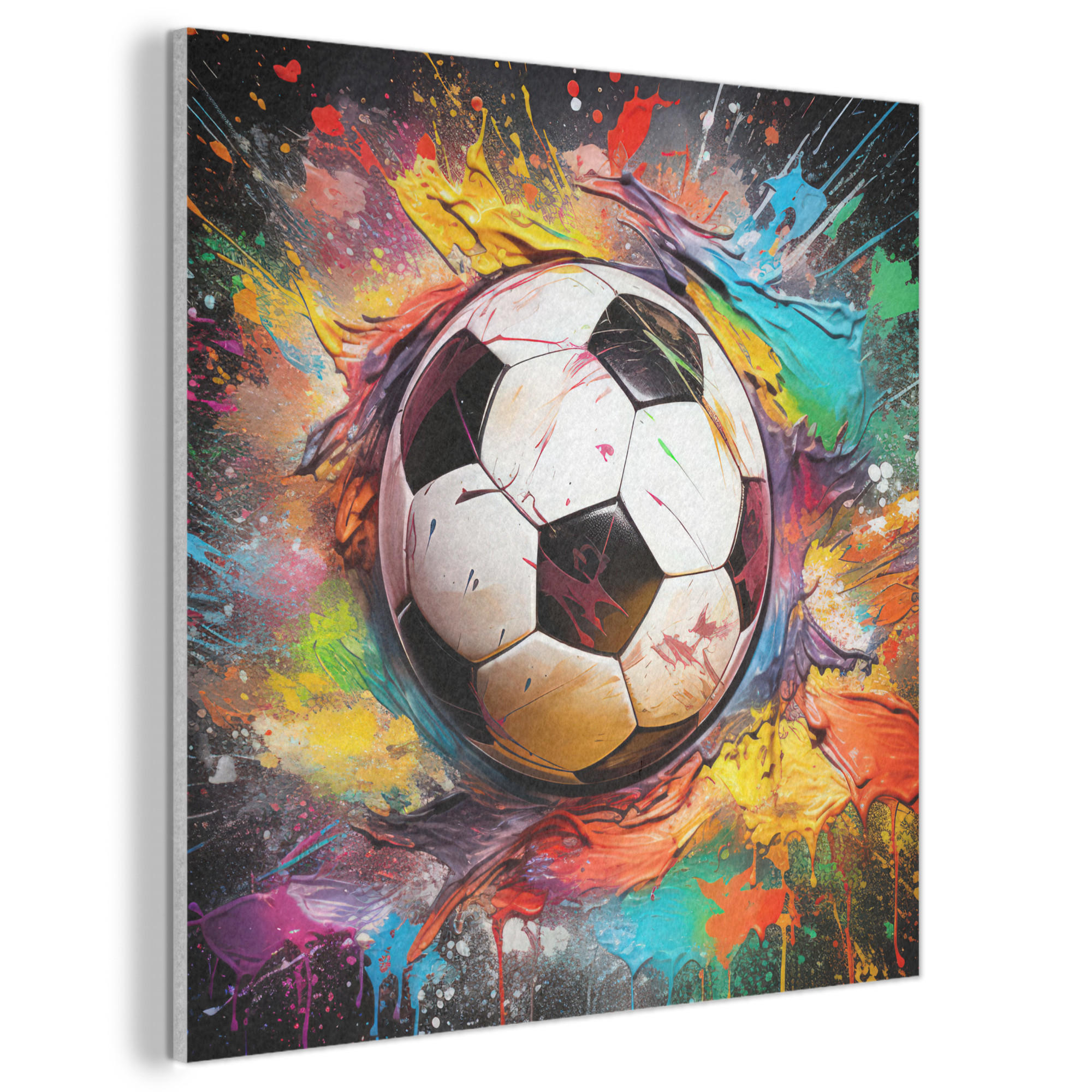 AKUSTIKBILD Fußball - Farbe - Farben - Schwarz - Weiß Akustikpaneele 80x80 cm - Weiß, Kunststoff (80/80/0.9cm) - MuchoWow