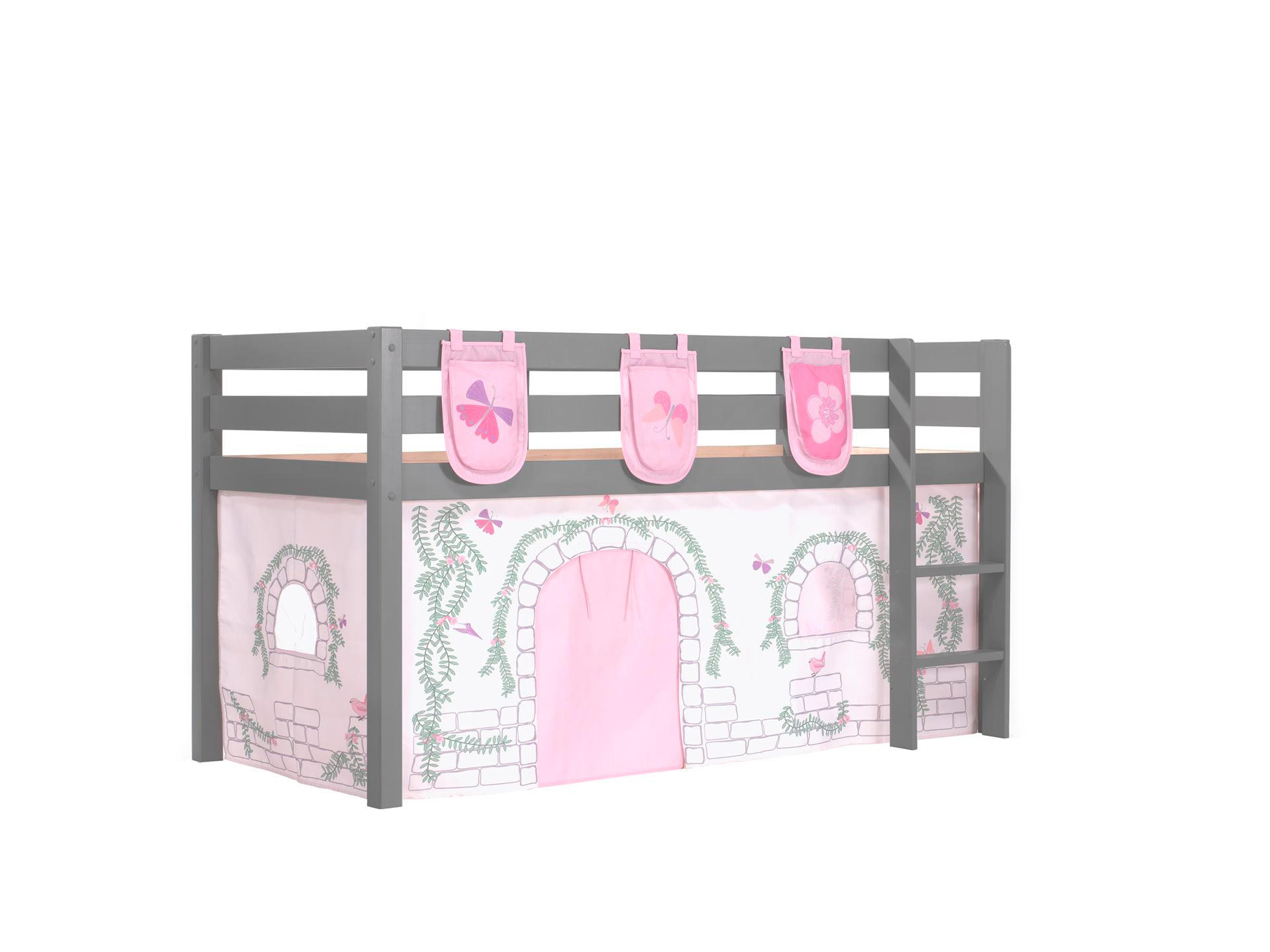 KINDERBETT Karolina 210x114x106 Massivholz Grau Textilset Burg 3 - Hellgrau/Grau, Holz (90/200cm) - 58aufmkessel