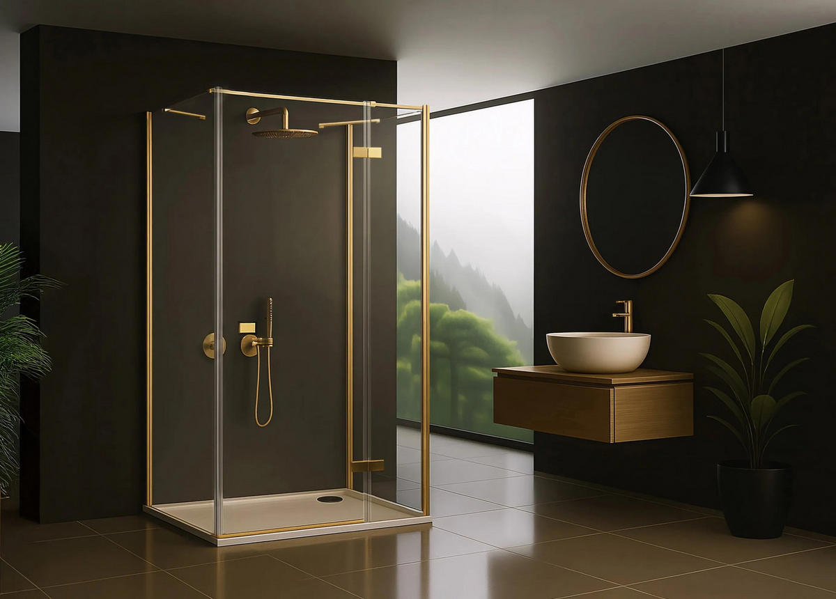 DUSCHKABINE Rea Atlas 100x80 Brush Gold rechte - Goldfarben, Glas (100/80/200cm) - REA