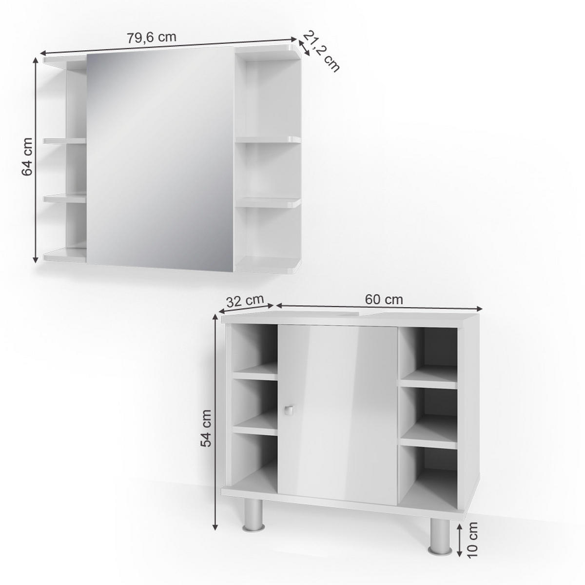 BADMÖBEL-SET Fynn Weiß Hochglanz 2 Teile - Weiß Hochglanz/Weiß, Holzwerkstoff (60/54/32cm) - Vicco