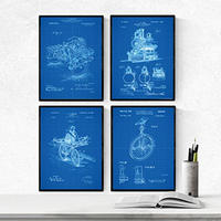 POSTER Set mit 4 Blau Fahrzeug PATENT A4 Schwarzer Rahmen - Schwarz, Papier (29.7/3cm) - Nacnic