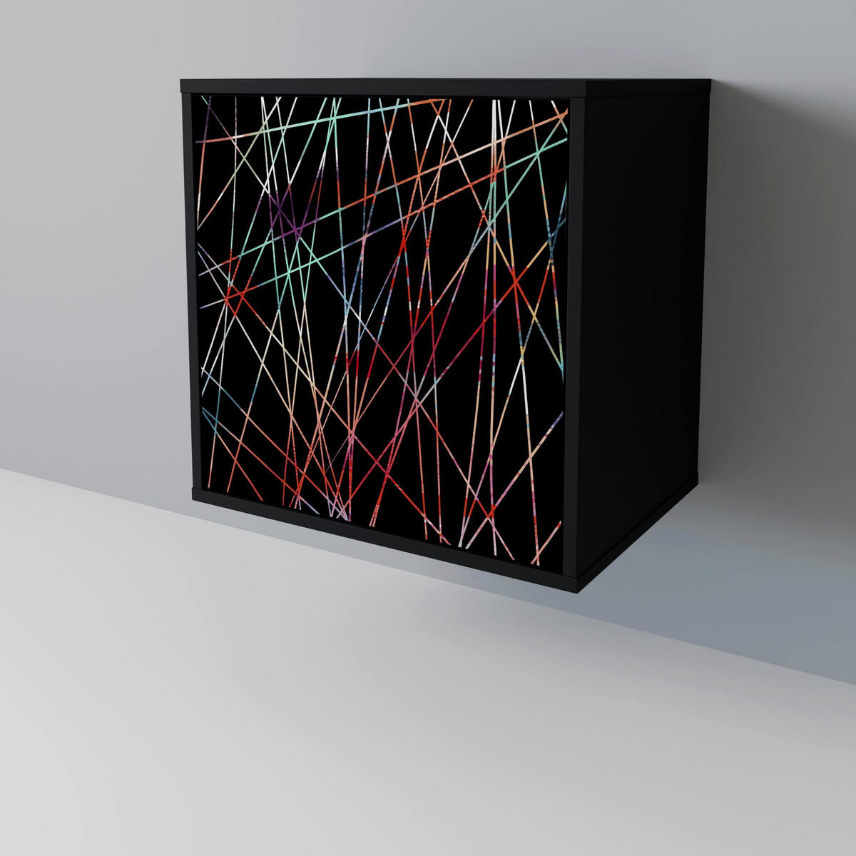 SIDEBOARD LUMINOUS SNARE, Schwarz, 57,5x42x75,5 cm, Goldfarbene Metallfüße - Goldfarben/Multicolor, Holzwerkstoff/Metall (57.5/75.5/42cm) - SpaceRebels