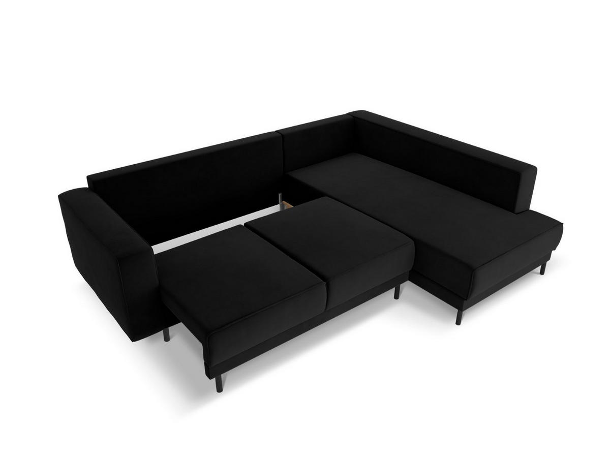 AUSKLAPPBARES-ECKSOFA rechts Caro aus Samt schwarz 5 Sitzplätze - Schwarz, Textil (187/247cm) - Micadoni
